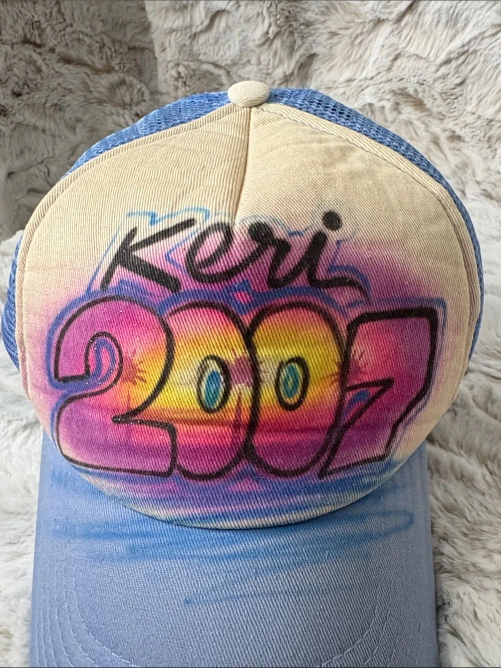 2007 Airbrushed Blue Cotton Trucker Hat